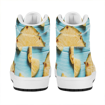 Sliced Pineapple Print High Top Leather Sneakers