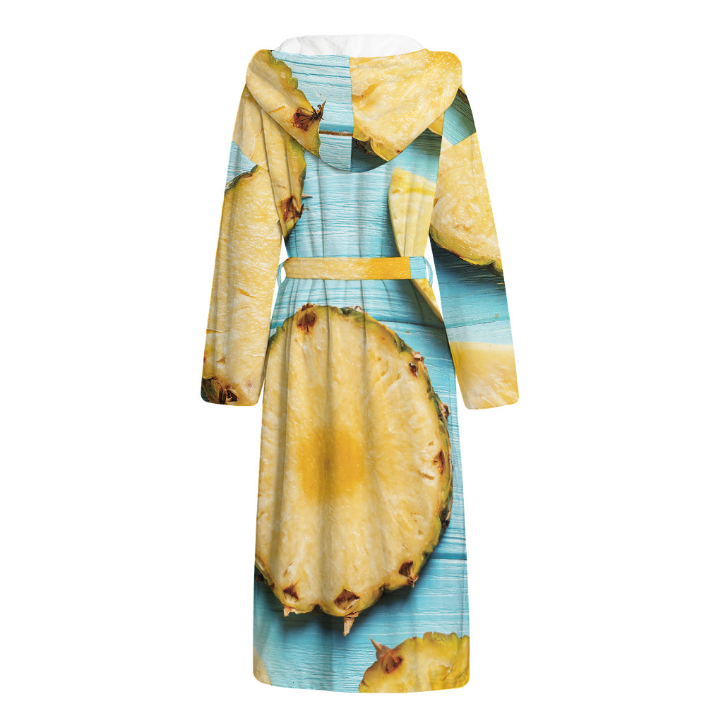 Sliced Pineapple Print Hooded Bathrobe