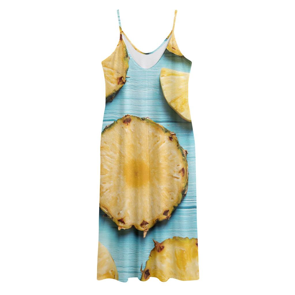 Sliced Pineapple Print Jersey Midi Cami Dress