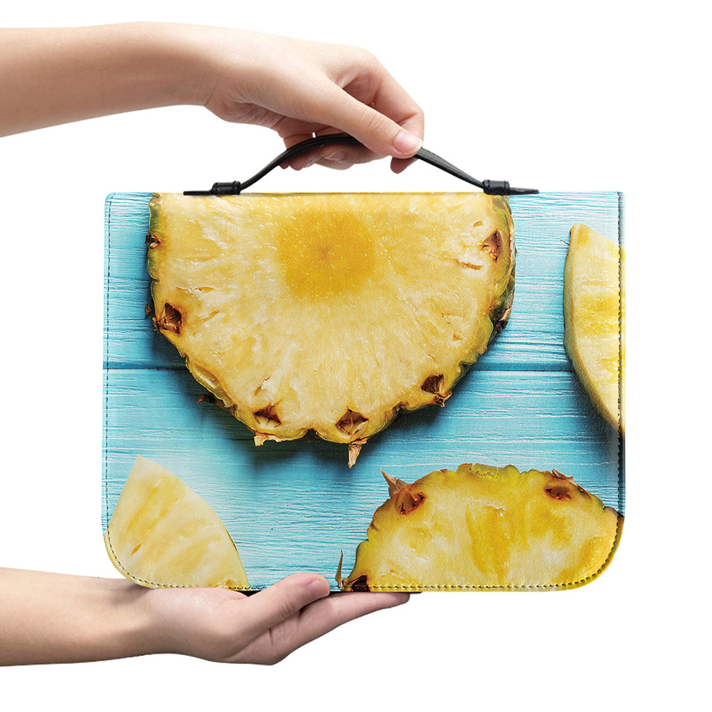 Sliced Pineapple Print Leather Bible Cover