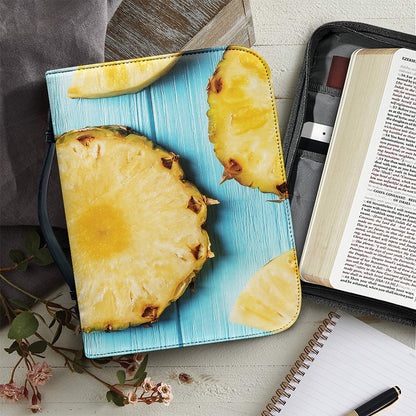 Sliced Pineapple Print Leather Bible Cover