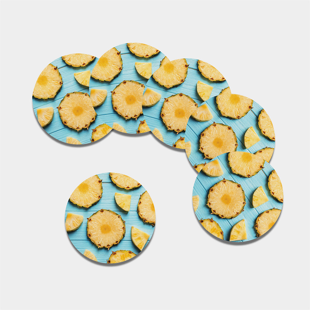 Sliced Pineapple Print Leather Coaster Set