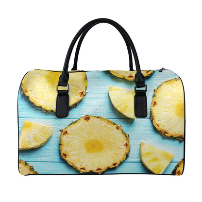 Sliced Pineapple Print Leather Duffle Bag