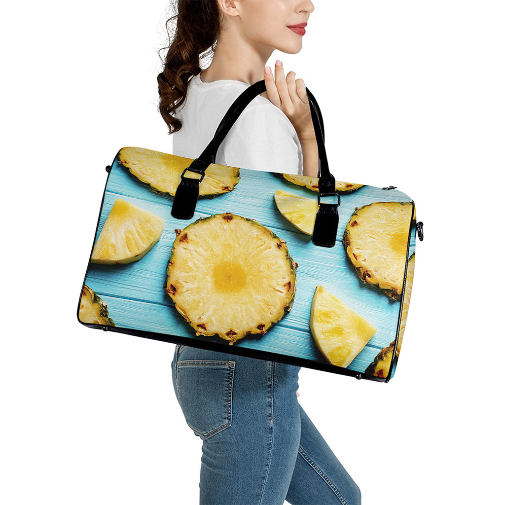 Sliced Pineapple Print Leather Duffle Bag