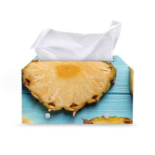 Sliced Pineapple Print Leather Tissue Box Cover