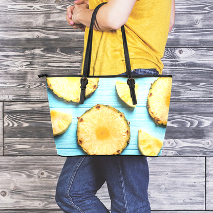 Sliced Pineapple Print Leather Tote Bag