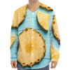 Sliced Pineapple Print Long Sleeve Baseball Jersey