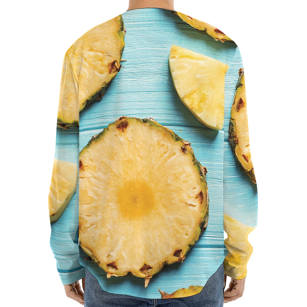 Sliced Pineapple Print Long Sleeve Baseball Jersey