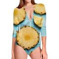Sliced Pineapple Print Long Sleeve Swimsuit