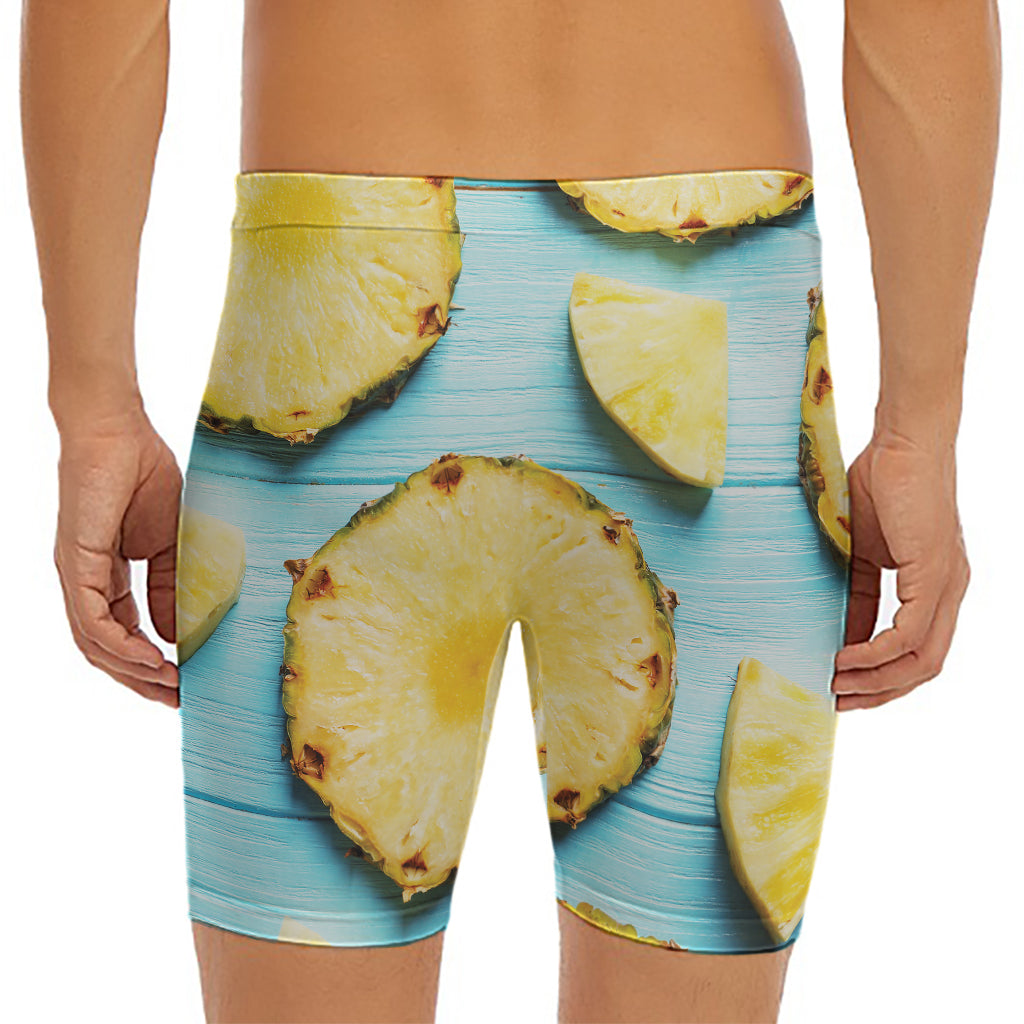 Sliced Pineapple Print Men's Long Boxer Briefs