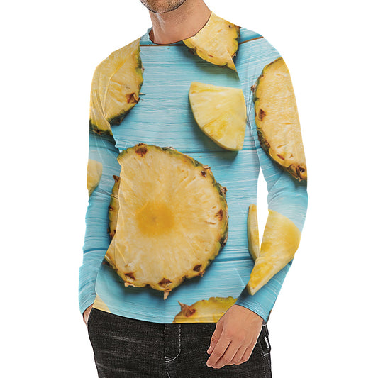 Sliced Pineapple Print Men's Long Sleeve Rash Guard