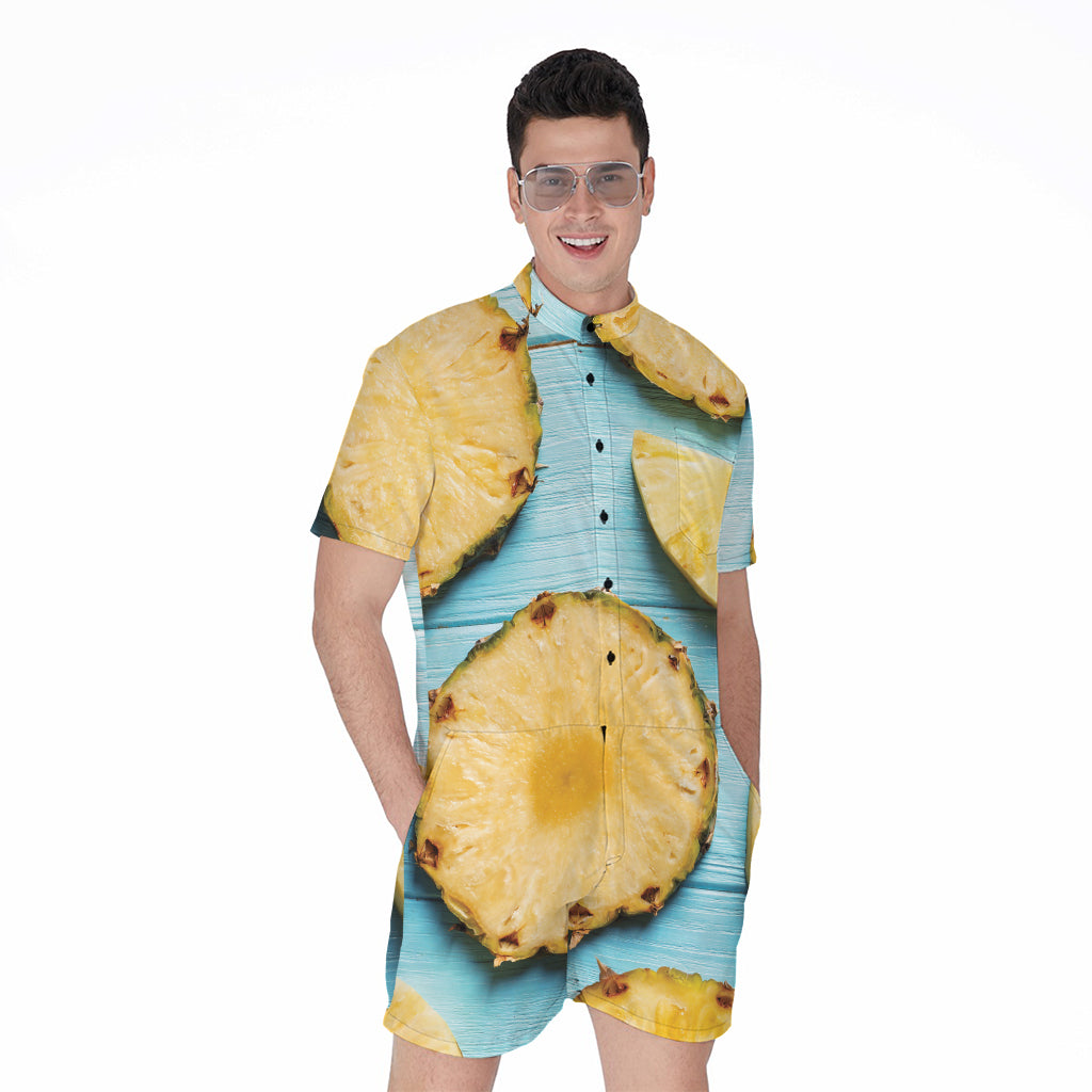 Sliced Pineapple Print Men's Rompers