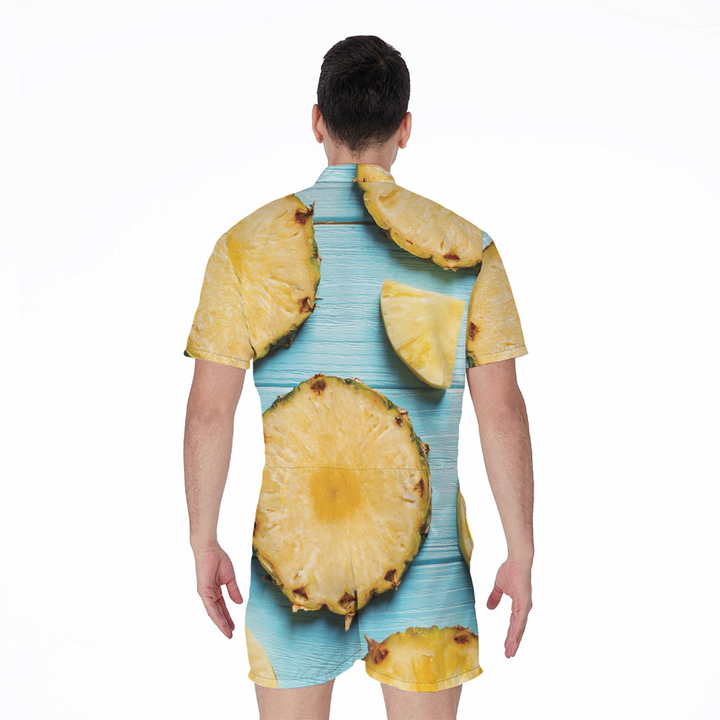 Sliced Pineapple Print Men's Rompers