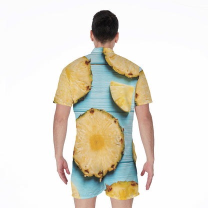 Sliced Pineapple Print Men's Rompers