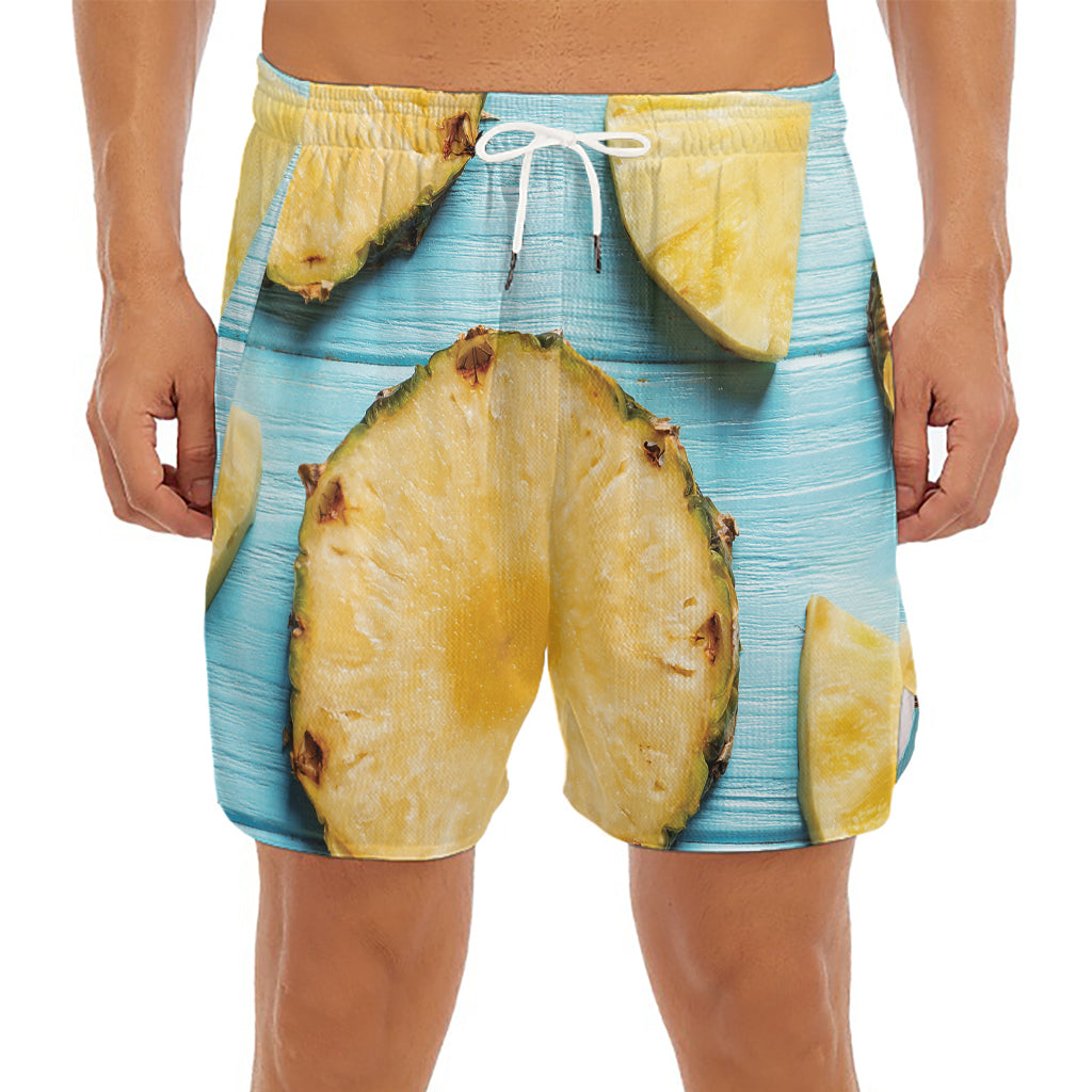 Sliced Pineapple Print Men's Split Running Shorts