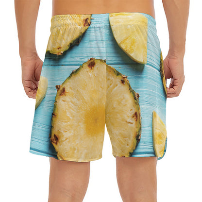 Sliced Pineapple Print Men's Split Running Shorts