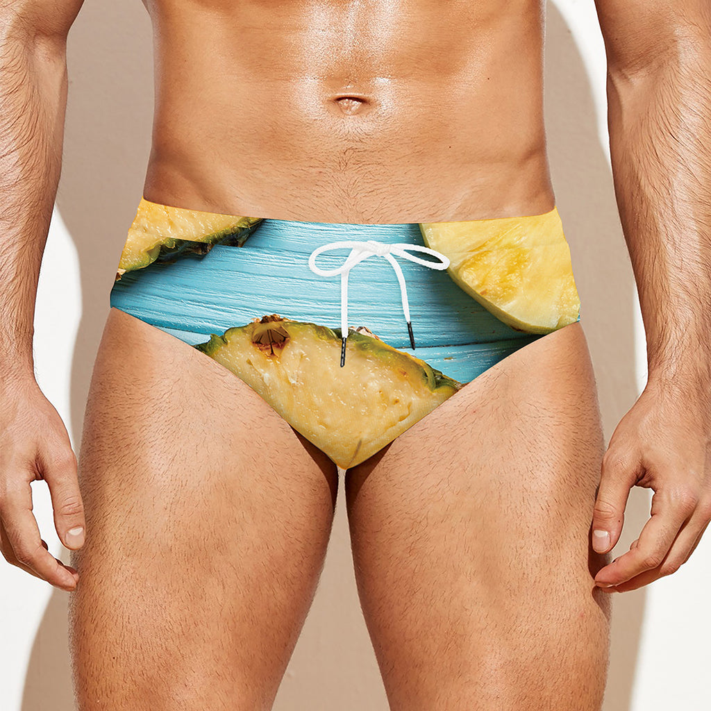 Sliced Pineapple Print Men's Swim Briefs
