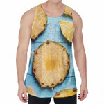 Sliced Pineapple Print Men's Velvet Tank Top