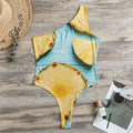 Sliced Pineapple Print One Shoulder Bodysuit