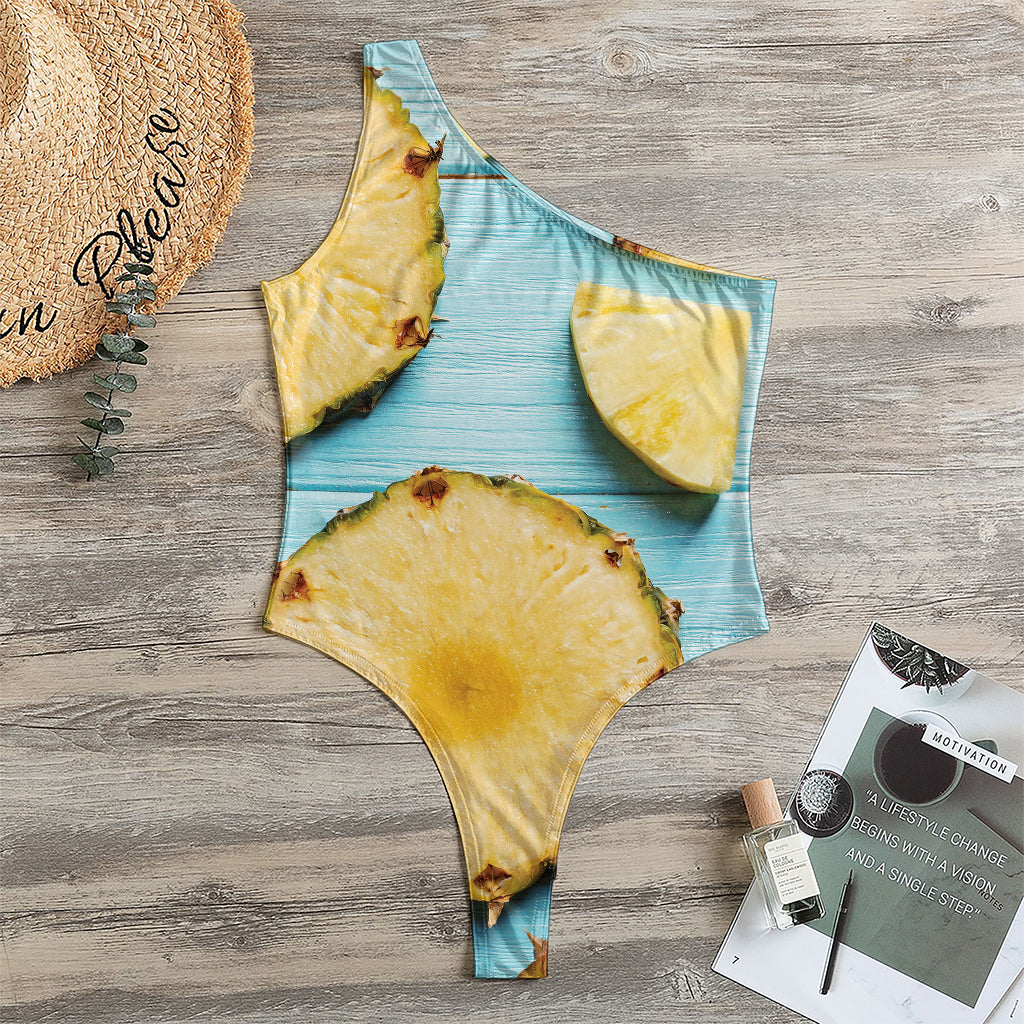 Sliced Pineapple Print One Shoulder Bodysuit