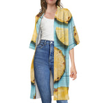 Sliced Pineapple Print Open Front Beach Cover Up
