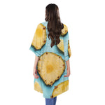 Sliced Pineapple Print Open Front Beach Cover Up