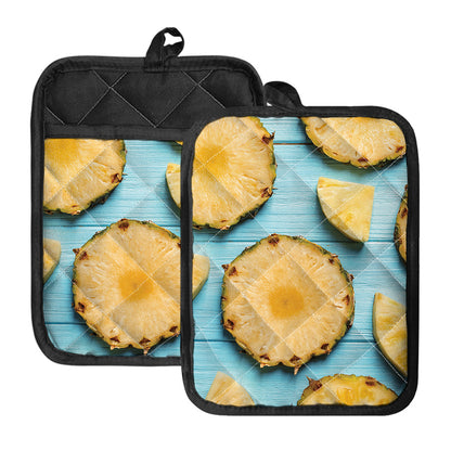 Sliced Pineapple Print Pot Holders With Pocket