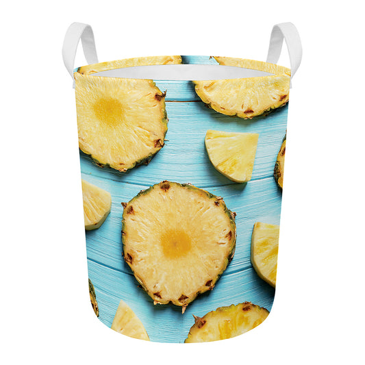 Sliced Pineapple Print Round Laundry Basket