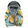Sliced Pineapple Print Sherpa Lined Zip Up Hoodie