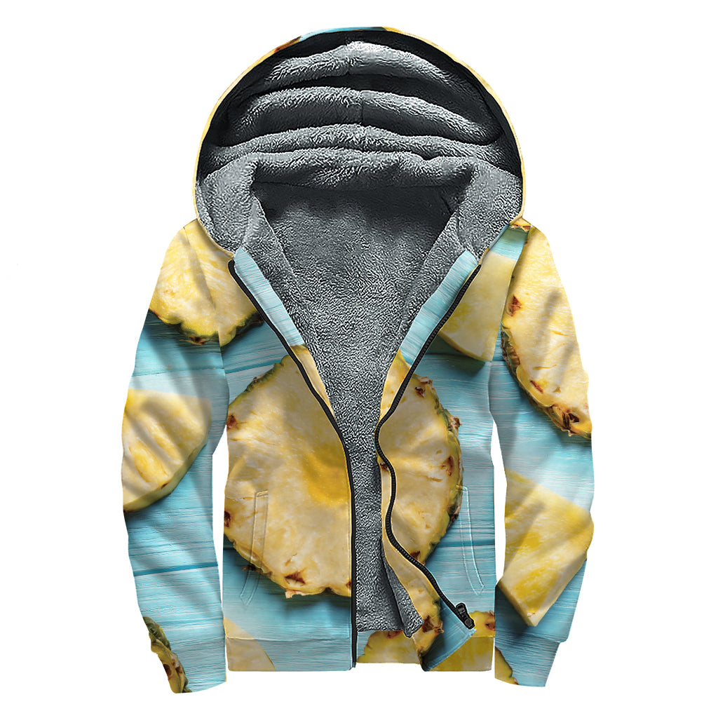 Sliced Pineapple Print Sherpa Lined Zip Up Hoodie