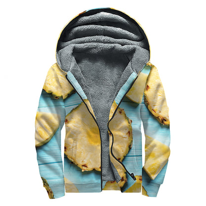Sliced Pineapple Print Sherpa Lined Zip Up Hoodie