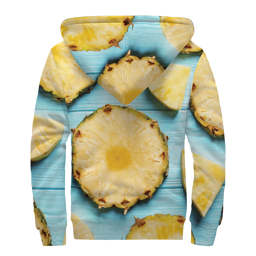 Sliced Pineapple Print Sherpa Lined Zip Up Hoodie
