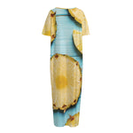 Sliced Pineapple Print Short Sleeve Long Nightdress