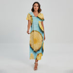Sliced Pineapple Print Short Sleeve Maxi Dress