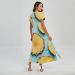 Sliced Pineapple Print Short Sleeve Maxi Dress