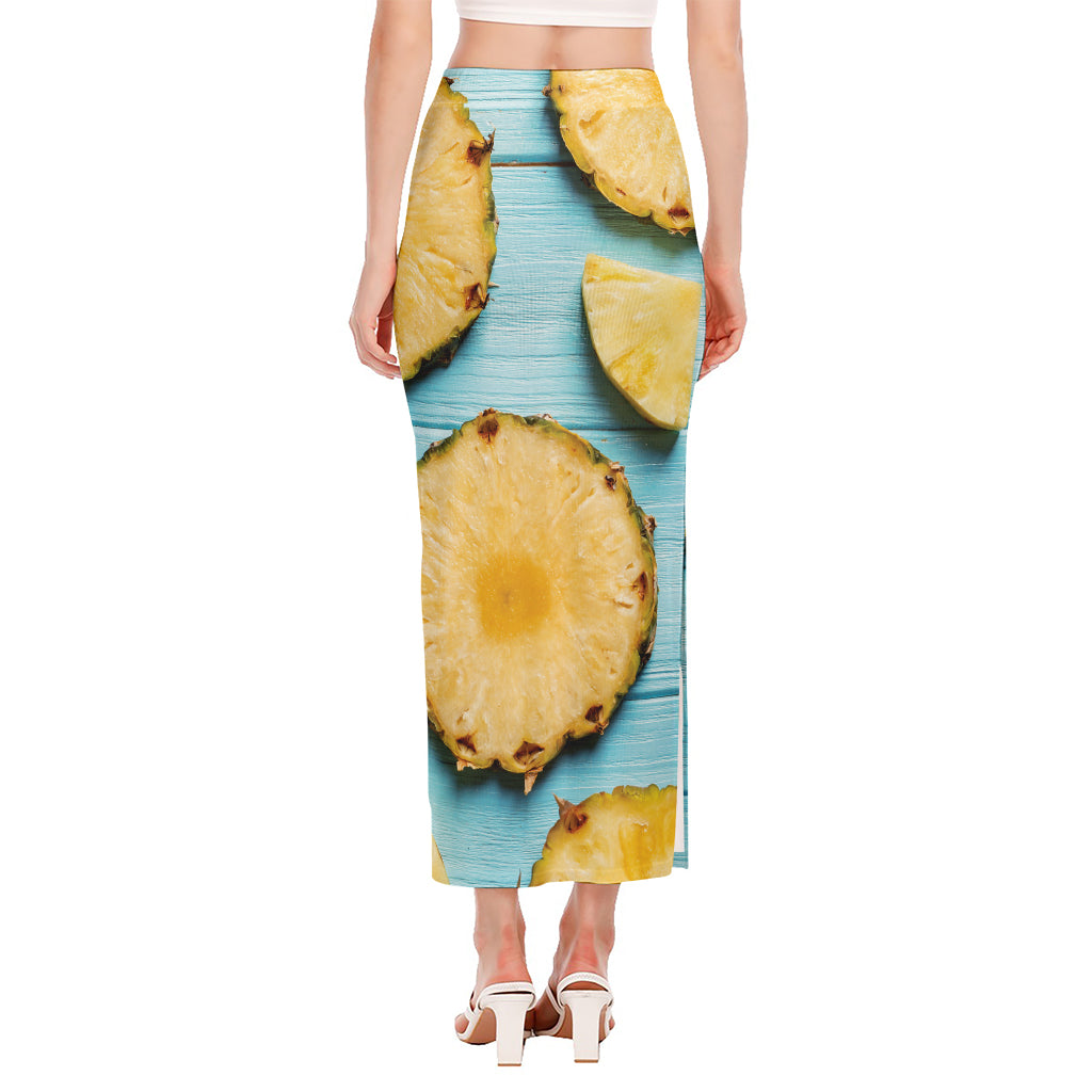 Sliced Pineapple Print Side Slit Maxi Skirt