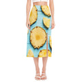 Sliced Pineapple Print Side Slit Midi Skirt