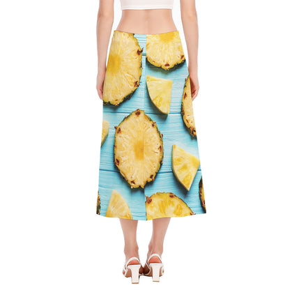 Sliced Pineapple Print Side Slit Midi Skirt