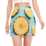Sliced Pineapple Print Side Slit Mini Skirt