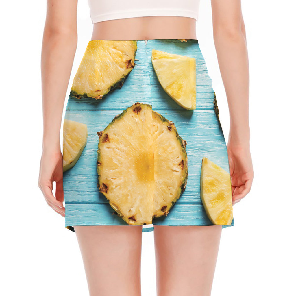 Sliced Pineapple Print Side Slit Mini Skirt