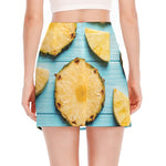 Sliced Pineapple Print Side Slit Mini Skirt