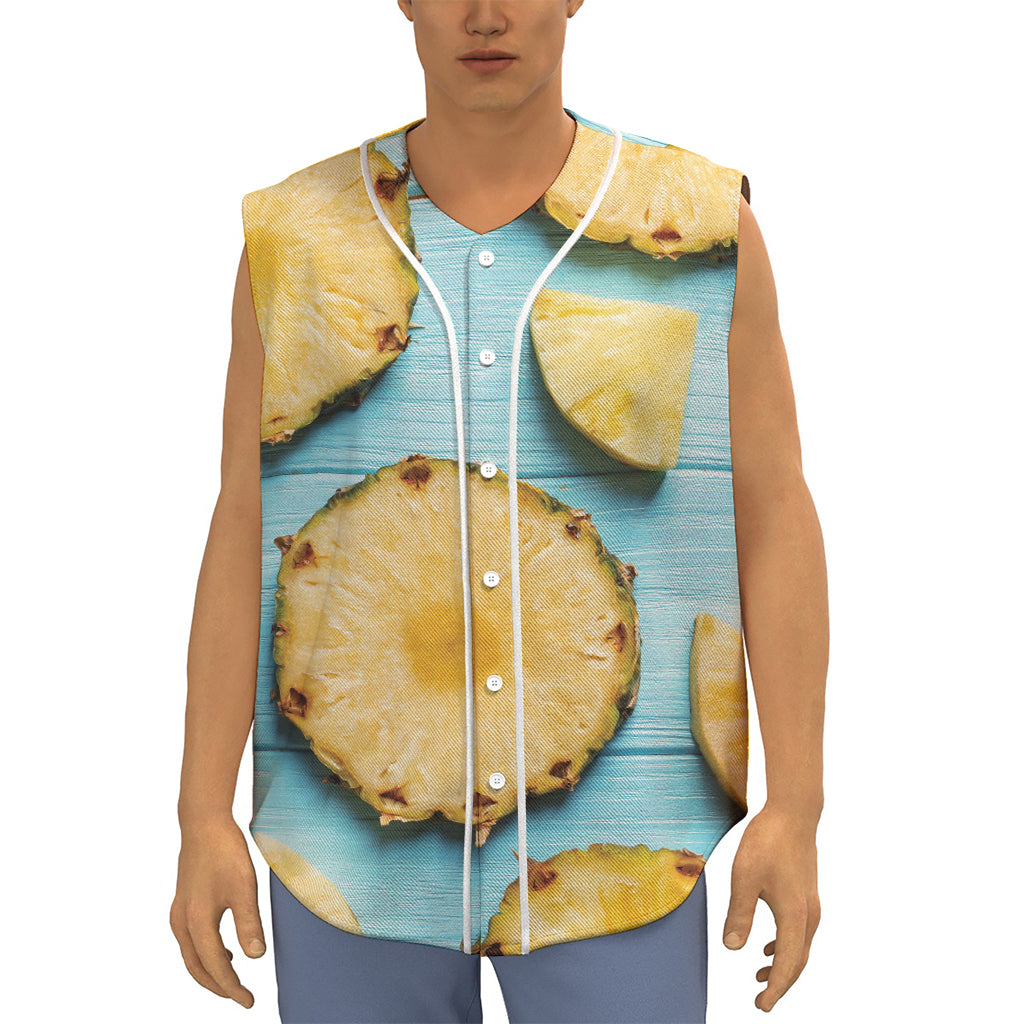 Sliced Pineapple Print Sleeveless Baseball Jersey