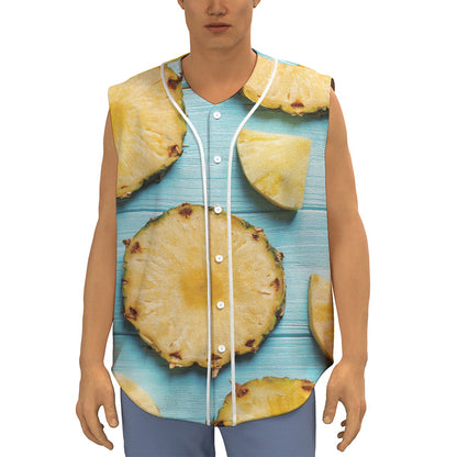 Sliced Pineapple Print Sleeveless Baseball Jersey