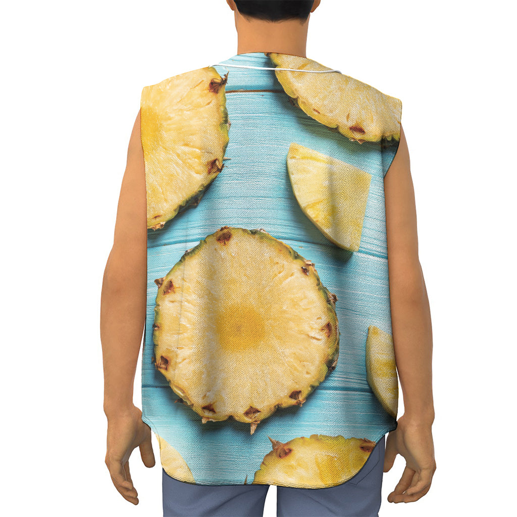Sliced Pineapple Print Sleeveless Baseball Jersey