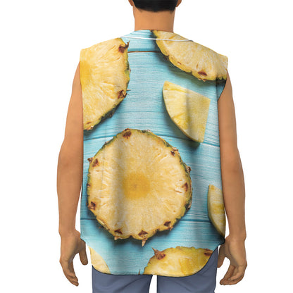 Sliced Pineapple Print Sleeveless Baseball Jersey