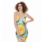 Sliced Pineapple Print Sleeveless Bodycon Dress
