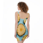 Sliced Pineapple Print Sleeveless Bodycon Dress