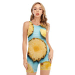 Sliced Pineapple Print Sleeveless One Piece Swimsuit