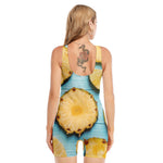 Sliced Pineapple Print Sleeveless One Piece Swimsuit
