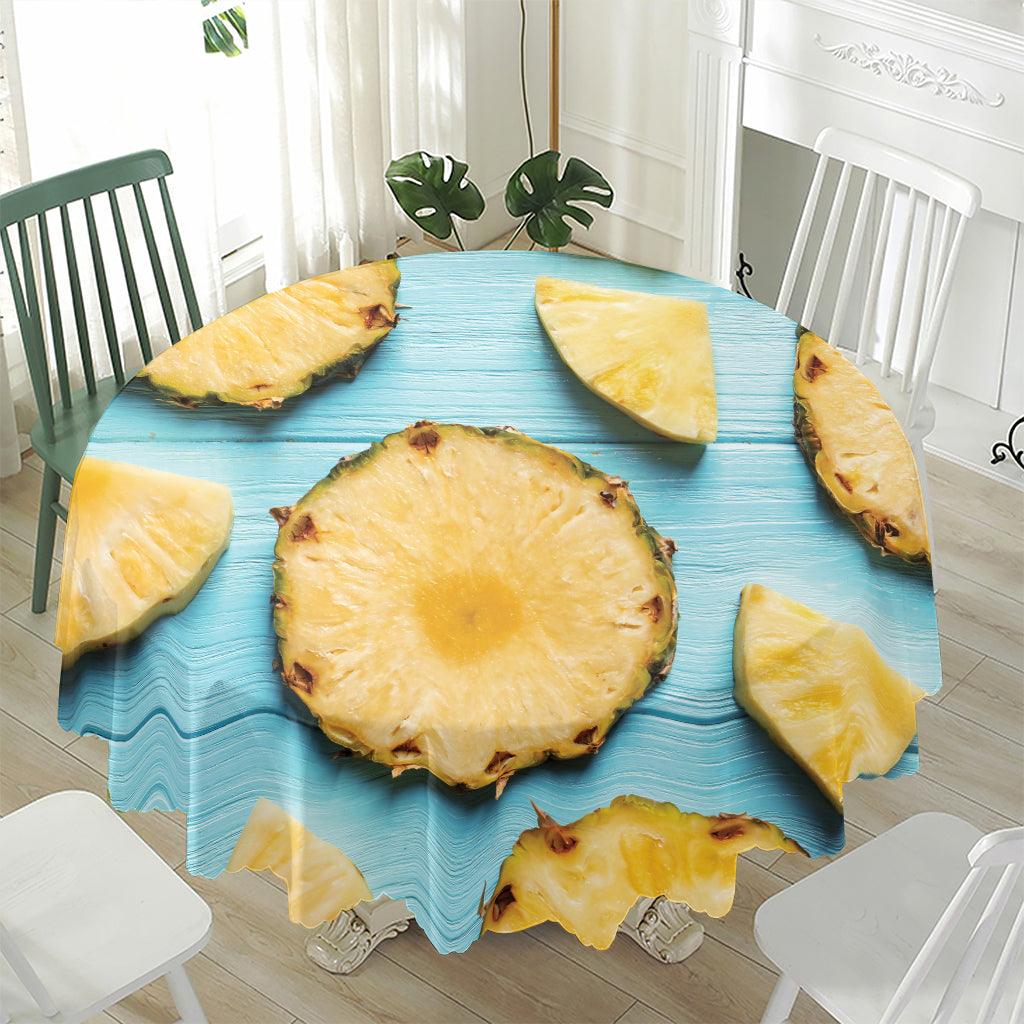 Sliced Pineapple Print Waterproof Round Tablecloth